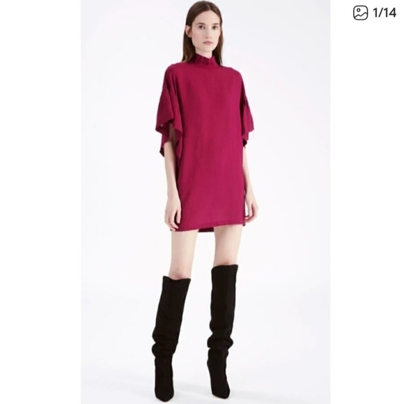 IRO Theifya Cape Sleeve High Neck Flutter Sleeve Tunic Dress - Picture 1 of 13